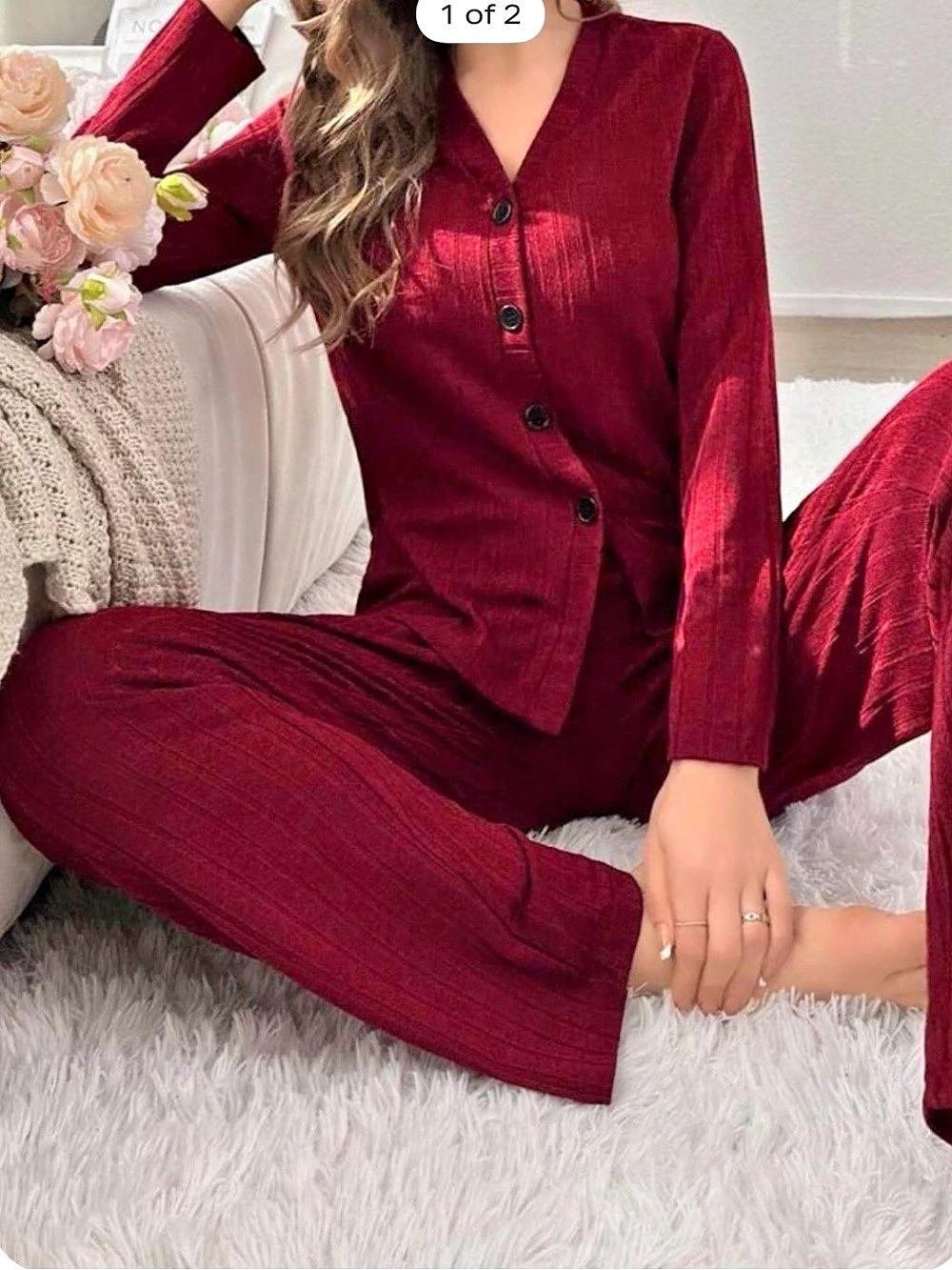 Burgundy Ribbed Lounge Set Like New